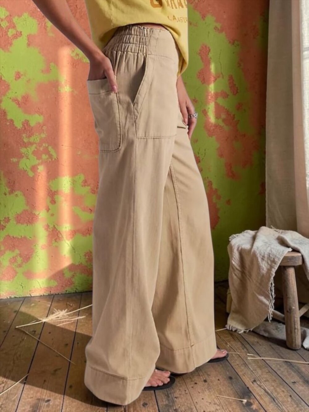 Free People We The Free Breezy Denim Wide Leg Pant XL Cream